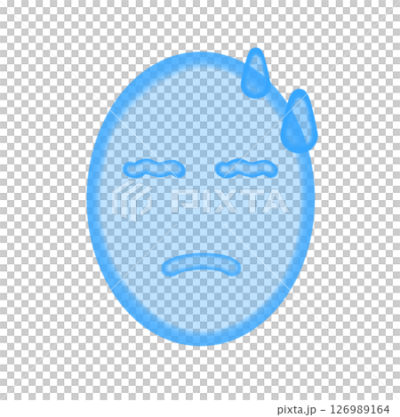 顔の水彩アイコン_汗をかく表情(青) 126989164