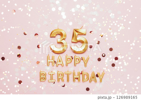 Number 35 thirty five golden celebration birthday candle on Festive Background. thirty five years birthday. concept of celebrating birthday, anniversary, important date, holiday Number 35 thirty five golden celebration birthday candle on Festive Background. thirty five years birthday. concept of celebrating birthday, anniversary, important date, holiday 126989165