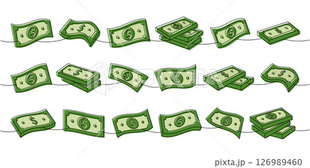 Cash money one line colored continuous drawing. Money investment and finance. Vector illustration. 126989460