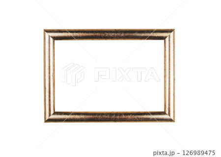 Golden aged photo frame on a white background Golden aged photo frame on a white background 126989475