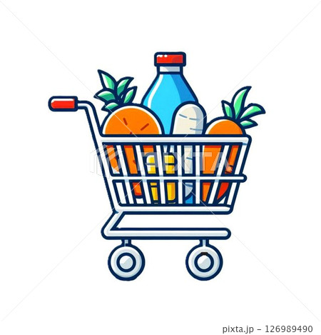 シンプルなカートと商品のイラスト 126989490