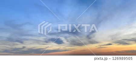 Dramatic sky with cloud and sun light. Nature background, skyline landscape 126989505