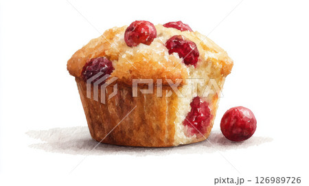 Moist cranberry muffin with vibrant red berries 126989726