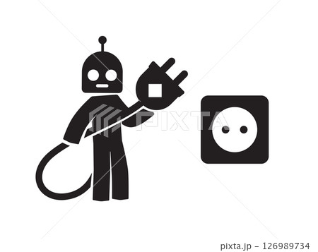 A Robot and Its Power Plug. Various pose of Stick Figure. Vector Illustration A Robot and Its Power Plug. Various pose of Stick Figure. Vector Illustration 126989734