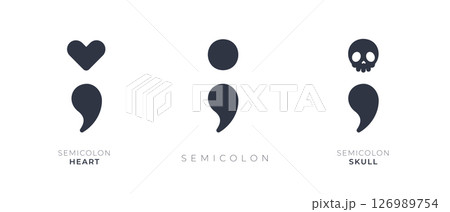 Three Black Semicolon Symbols on a Plain Background for Design Use 126989754
