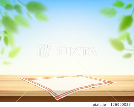 Wooden kitchen table with napkin Wooden kitchen table with napkin 126990028