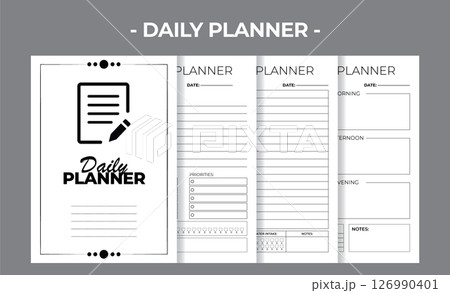 Printable Interior Pages KDP Daily Planner Blank Book Vector Design Template 126990401