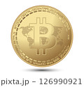 Cryptocurrency gold coin with a bitcoin symbol on the face. Vector illustration.  126990921