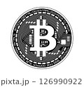 Cryptocurrency coin with a bitcoin symbol. The coin is depicted in black and white. Vector illustration. 126990922