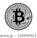 Cryptocurrency coin with a bitcoin symbol. The coin is depicted in black and white. Vector illustration. 126990923