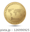 Cryptocurrency gold coin with a bitcoin symbol on the face. Vector illustration.  126990925