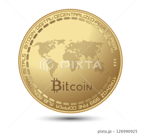 Cryptocurrency gold coin with a bitcoin symbol on the face. Vector illustration. Cryptocurrency gold coin with a bitcoin symbol on the face. Vector illustration. 126990925