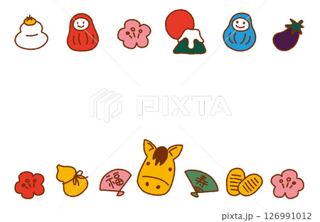 午年のお正月素材のイラストフレーム（カラー） 126991012