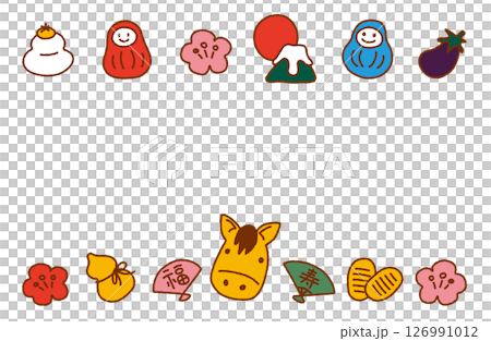 午年のお正月素材のイラストフレーム（カラー） 126991012