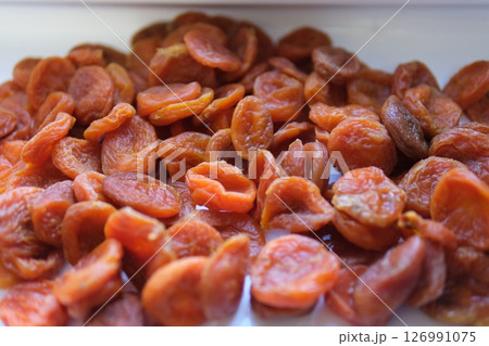 Dried Apricots Heap Close Up Orange Texture 126991075