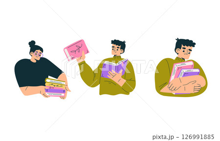 A Wide Variety of Unique Characters Enjoying the Activity of Reading Books Beautifully 126991885