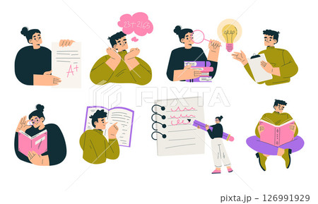 Creative illustration showing the multifaceted process of idea generation and learning Creative illustration showing the multifaceted process of idea generation and learning 126991929