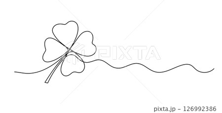 Clover one line drawing, symbol of St. Patrick's Day continuous line isolated sketch, border 126992386