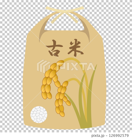 稲穂がデザインされた古米の袋 稲穂がデザインされた古米の袋 126992579