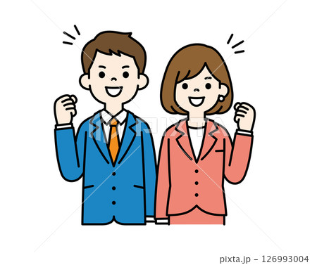 やる気満々の、ビジネスマンのベクターイラスト素材＿男女セット＿カラー 126993004