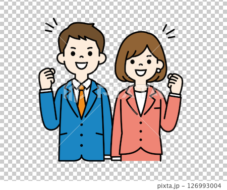 やる気満々の、ビジネスマンのベクターイラスト素材＿男女セット＿カラー 126993004