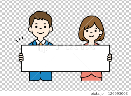 向量圖的商人拿著長板解釋_男人和女人套裝_顏色 126993008