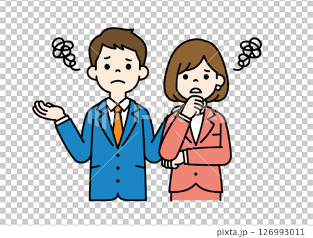 困惑且無法理解的商人的向量插圖素材_男人和女人套裝_顏色 126993011