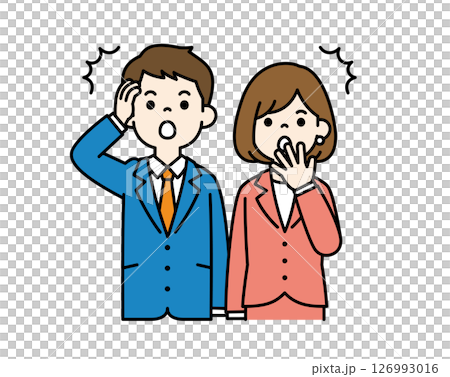 Vector illustration material of a businessman who is surprised at his carelessness_Men and women set_Color 126993016
