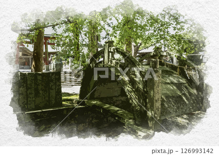 水彩画風　一宮神社　太鼓橋　徳島県徳島市 126993142