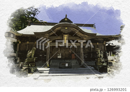 水彩画風　一宮神社　拝殿　徳島県徳島市 126993201