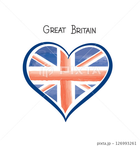 UK flag vintage. Great Britain national british flag and love heart. British Union Jack 126993261