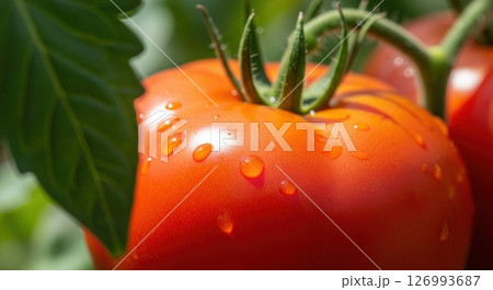 Closeup of Fresh Red Tomato with Water Drops 126993687