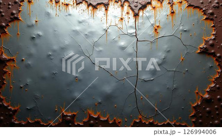 Grey Metal Texture with Rust and Cracks 126994006