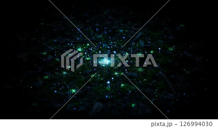 Glowing Mushrooms in Dark Forest 126994030