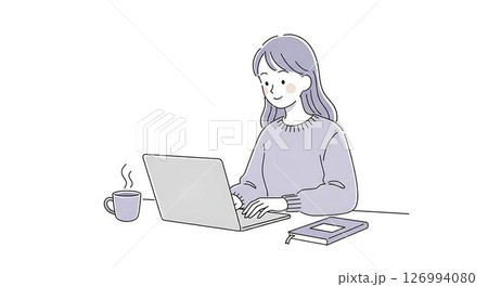 Woman working on laptop, notebook, coffee 126994080