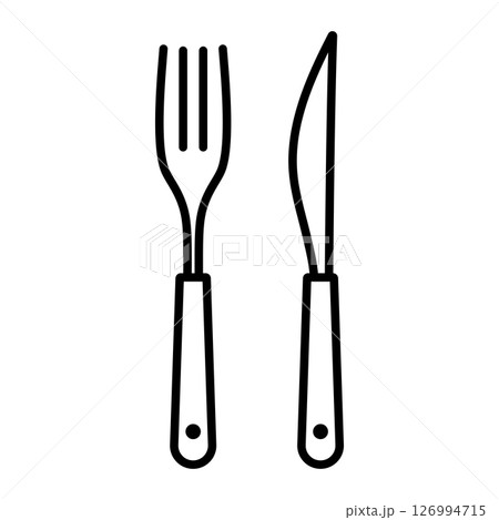 フォークとナイフのシンプルな線画ベクターアイコンイラスト|フォーク,ナイフ,カトラリー フォークとナイフのシンプルな線画ベクターアイコンイラスト|フォーク,ナイフ,カトラリー 126994715