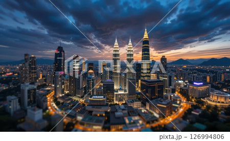 Kuala Lumpur Cityscape with Iconic Twin Towers at Dusk Kuala Lumpur Cityscape with Iconic Twin Towers at Dusk 126994806