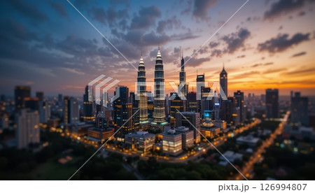 Kuala Lumpur Cityscape with Lit Towers at Dusk 126994807