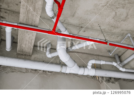 Water piping system, drain pipe system, Building infrastructure of water tube construction engineering. 126995076