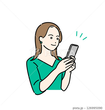 スマホで情報を調べる若い女性のイラスト素材 126995090