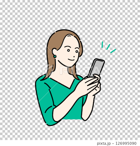 一位年輕女子在智慧型手機上查看訊息的插畫素材 126995090