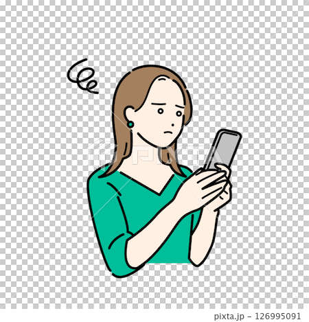 Illustration material of a young woman having trouble searching for information on her smartphone 126995091