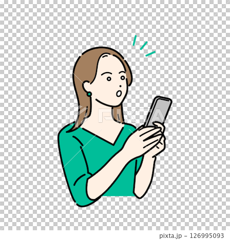 一位年輕女子在智慧型手機上搜尋資訊的插畫素材 一位年輕女子在智慧型手機上搜尋資訊的插畫素材 126995093