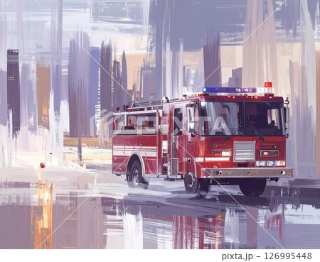 【Adobe Firefly】消防車が現場に向かう様子20 【Adobe Firefly】消防車が現場に向かう様子20 126995448