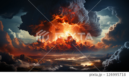 Mushroom of a nuclear explosion of a large powerful atomic bomb. Concept war and apocalypse end of the world Mushroom of a nuclear explosion of a large powerful atomic bomb. Concept war and apocalypse end of the world 126995718