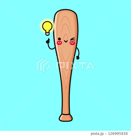 A whimsical Baseball character with a lightbulb expressing a bright new idea, perfect for any project. 126995838
