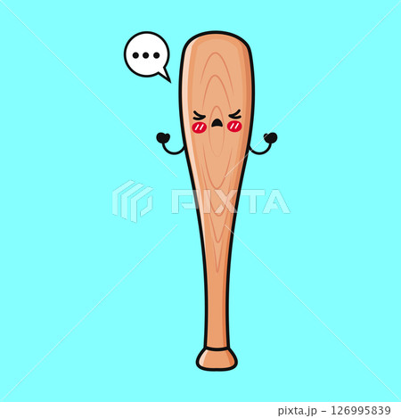 A grumpy Baseball Bat cartoon character is showing off their anger, with a teal backdrop. 126995839