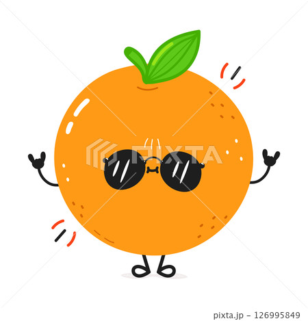 A cheerful cartoon Orange wearing sunglasses and rocking out 126995849