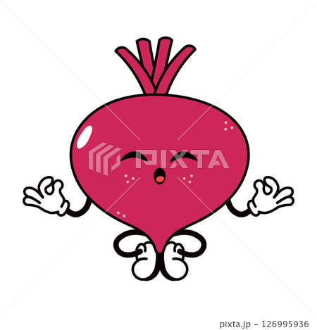 This cartoon Beetroot is meditating in a zen-like pose, conveying peace and tranquility. 126995936