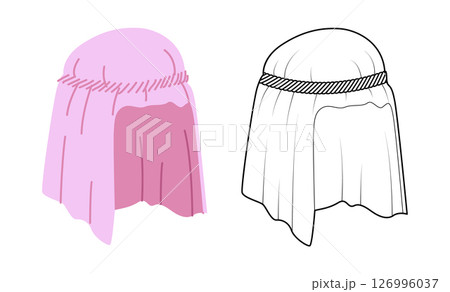 Keffiyeh Hat with band. Muslim Head Scarf Fashion accessory cap clothing technical illustration. Vector headgear 126996037